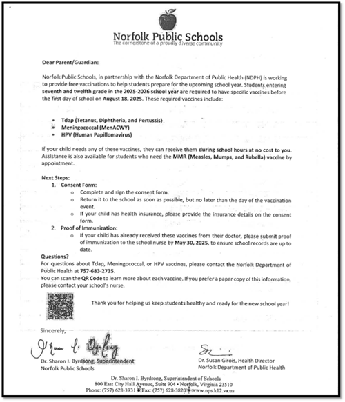 2025 NPS Adolescent Vaccination Consent Information